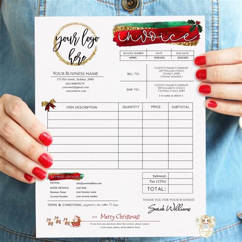 CHRISTMAS Editable INVOICE Template, Holiday Printable Invoice Form ...