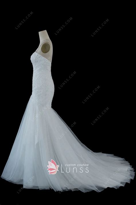 Beaded Lace Tulle Classic Sweetheart Trumpet Bridal Dress - Lunss