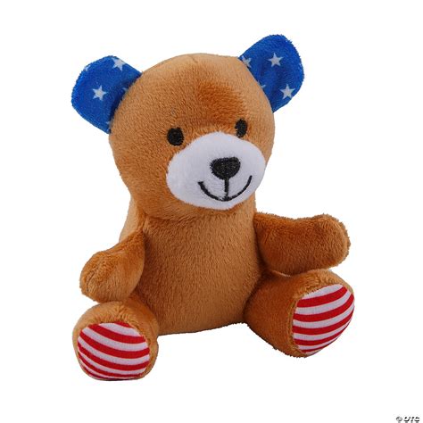 4 1/4" x 4 1/2" Patriotic Stars & Stripes Stuffed Bears - 12 Pc ...