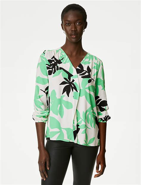 Buy Leaf Print Draped V-Neck Blouse at Marks & Spencer