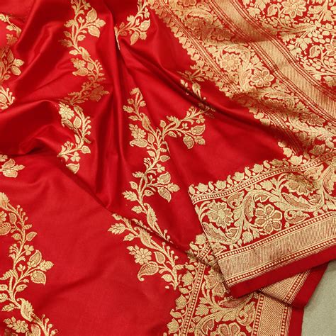 Red Color Pure Katan Silk Handwoven Banarasi Saree – Banarasi Shagun