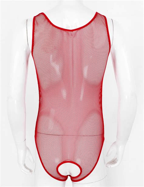 Sexy Men Mesh Fishnet Bodysuit Leotard Open Crotch Romper Nightwear ...