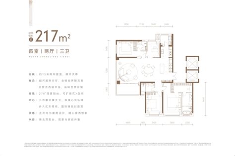 能建·长江华府A2户型，能建·长江华府3室2厅2卫1厨约116.00平米户型图，朝东南朝向 - 武汉安居客