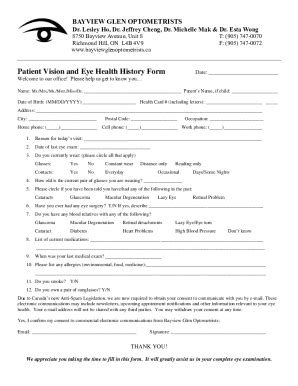 Fillable Online Patient Vision and Eye Health History Form ...