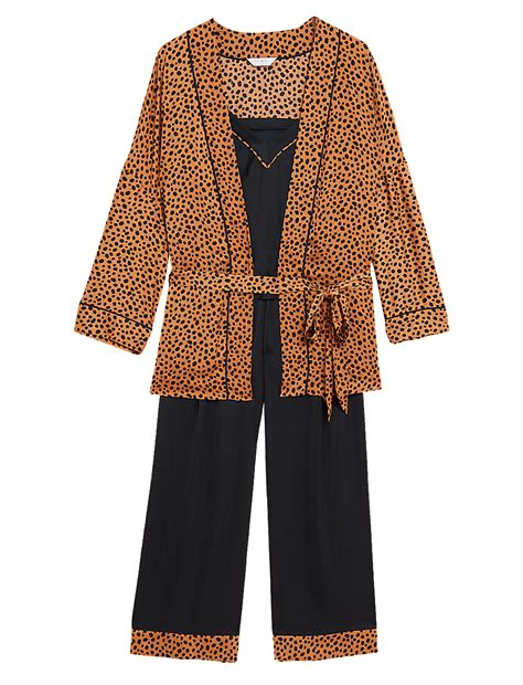Buy Satin Printed Three Piece Pyjama Set at Marks & Spencer