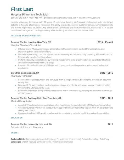 Hospital Pharmacy Technician Resume Examples for 2025 | Resume Worded