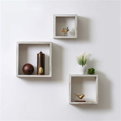 KMwares Set of 3 (12“/10”/8“) Rustic White Grey Paulownia Wood Square ...