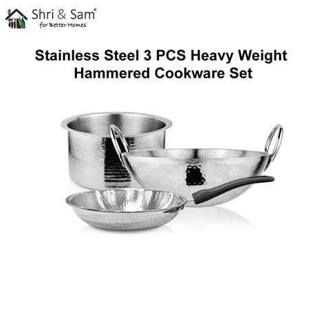 Stainless Steel 3 PCS Heavy Weight Hammered Cookware Set