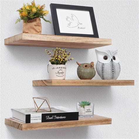 Floating Shelves, 17 Inch Wall Shelf Set of 3, Rustic Wood Shelves for ...