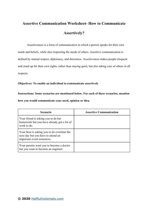 Assertive Communication Worksheet 的图像结果