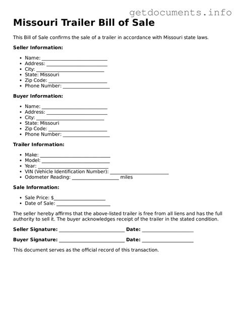 Make a Valid Missouri Trailer Bill of Sale With Our Fillable Form