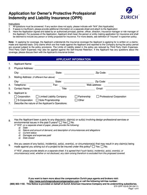 Zurich STF-OOP-103-B CW Form - Fill Online, Printable, Fillable, Blank ...