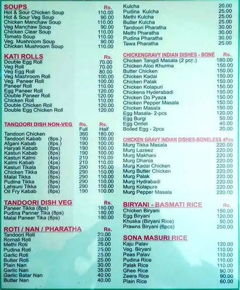 Menu at New Darbar Restaurant, Bengaluru