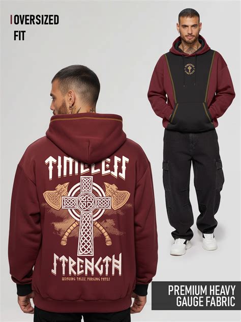 Timeless Strength Oversized Hoodie - Maroon & Black – Crazymonk