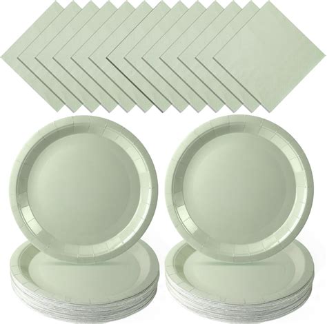 Amazon.com: Umigy 50 Pcs Sage Green Disposable Oval Plates Green Paper ...