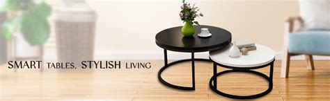 Total Crafts Round Nesting Tables Set of 2 Coffee Table Multipurpose ...