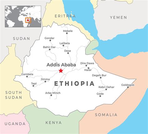 Ethiopia Political Map with capital Addis Ababa, most important cities ...