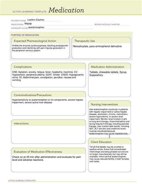 Acetaminophen - Medication Template - ACTIVE LEARNING TEMPLATES ...