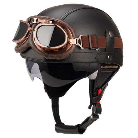 Snapklik.com : German Style Leather Motorcycle Half Helmet For Adults Men Women, DOT Approved ...