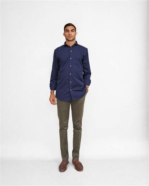 Bare Brown Solid Full Sleeve , Cutaway Collar Cotton Shirt - Navy | Tea ...