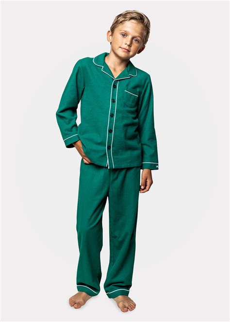 Petite Plume Kid's Flannel Forest Green 2-Piece Pajama Set, Size 6M-14 ...