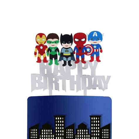 Buy Acrylic Superhero Happy Birthday Cake Topper Comic Superhero Theme ...