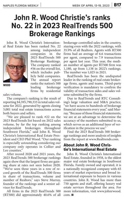 John R. Wood Christie's ranks No. 22 in 2023 RealTrends 500 Brokerage ...