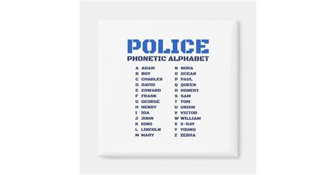 Guide to the Police Phonetic Alphabet A to Z Magnet | Zazzle
