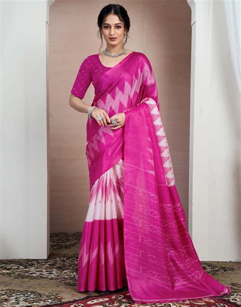 Pink Bhagalpuri Silk Printed Saree – Sudathi