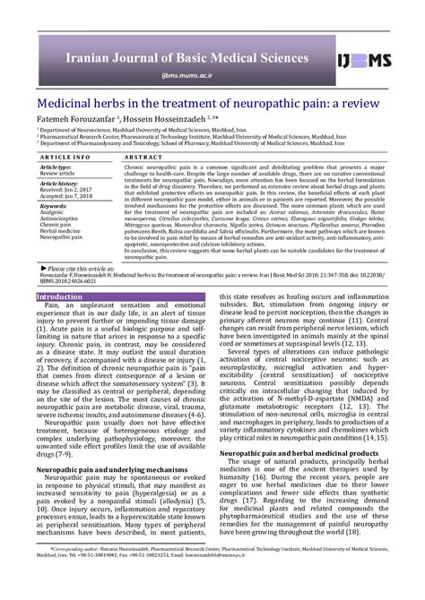 Medicinal herbs in the treatment of neuropathic pain: a review | Physician's Strength