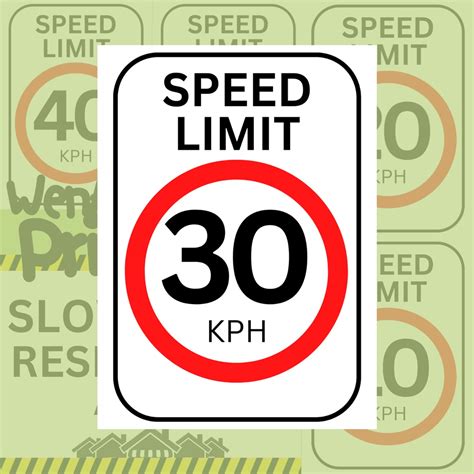 40 30 20 10 KPH Speed Limit Slow Down Residential Area A4 PVC Plastic ...