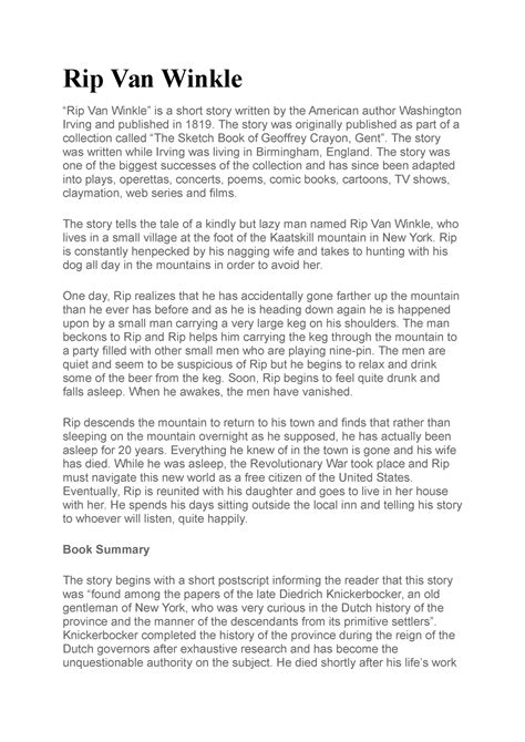 Rip Van Winkle Plot Summary