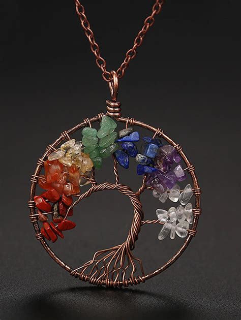 HOTNICE 1pc Natural Stone Crystal Seven Chakra Tree Of Life Wisdom Tree ...