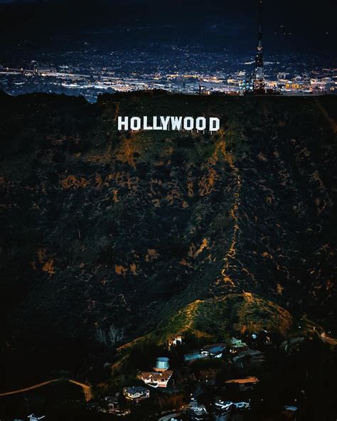 Hollywood Sign at Night with City Lights