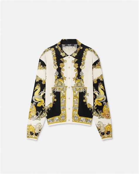 Coral Theatre Silk Knit Shirt White,Print | VERSACE US
