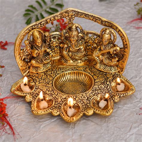 Buy Collectible India Laxmi Ganesh Saraswati Idol Diya Oil Lamp Deepak ...