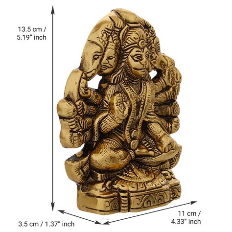 Golden Panch Mukhi Hanuman Metal Decorative Showpiece - eCraftIndia Online