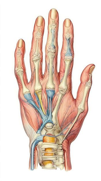 Anatomie der menschlichen Hand mit gekennzeichneten Gelenken, die ...