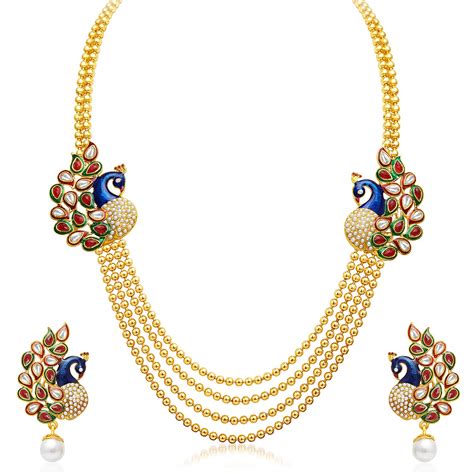 Buy Sukkhi Gleaming Pearl Gold Plated Wedding Jewellery Kundan Peacock ...