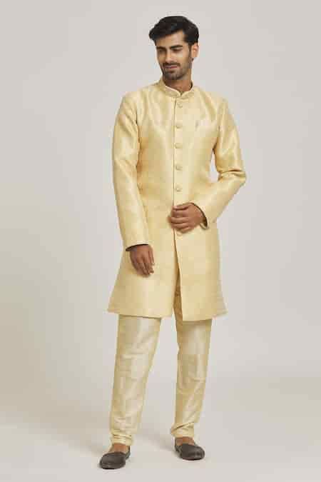 Buy Beige Brocade, Silk Floral Pattern Sherwani Set For Men by Arihant ...