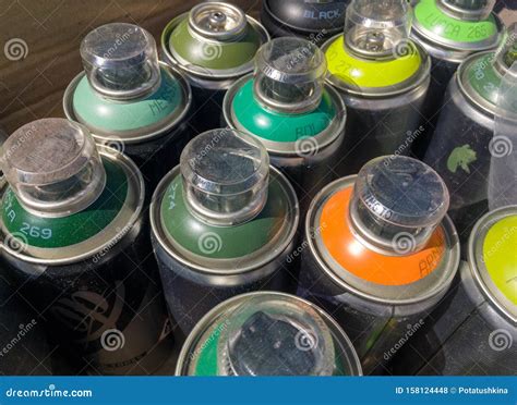 Graffiti spray cans editorial stock photo. Image of container - 158124448