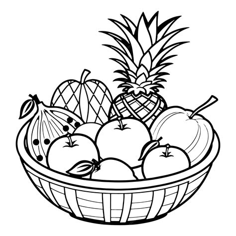 Premium Vector | Fruits on a Basket coloring page Fruits outline drawing coloring book pages for ...