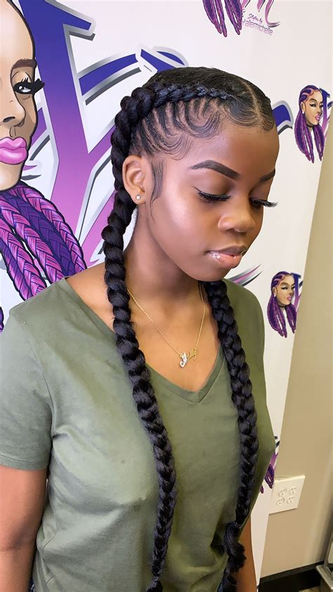 Two Cornrow Braids With Weave