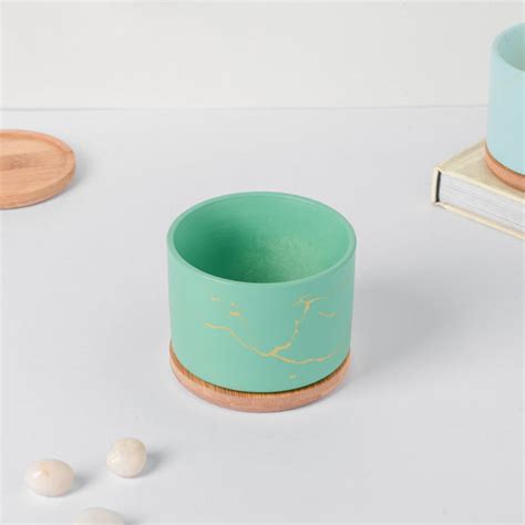 Maple Green Ceramic Planter With Coaster