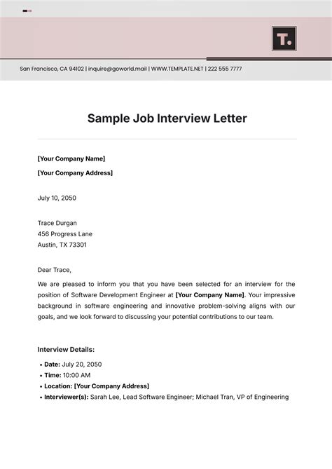 Free Interview Letter Templates, Editable and Printable
