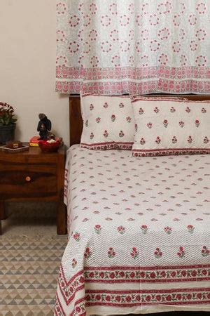 Handblock Printed Cotton Bed Sheets Online | SootiSyahi Floral Bed