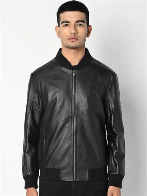Buy Tortoise Mock Collar Lightweight Leather Jacket - Jackets for Men ...