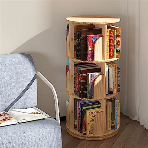 Lexza 3 Tier Rotating Bookshelf,360 ° Display Bookshelf,Vertical ...