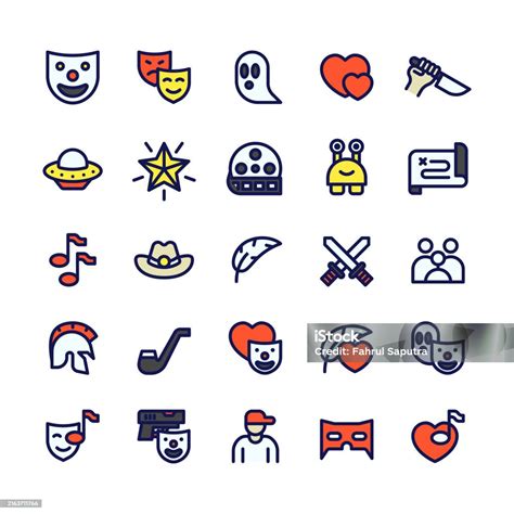 Lineal Fill Movie Genre Icon Set Stock Illustration - Download Image ...