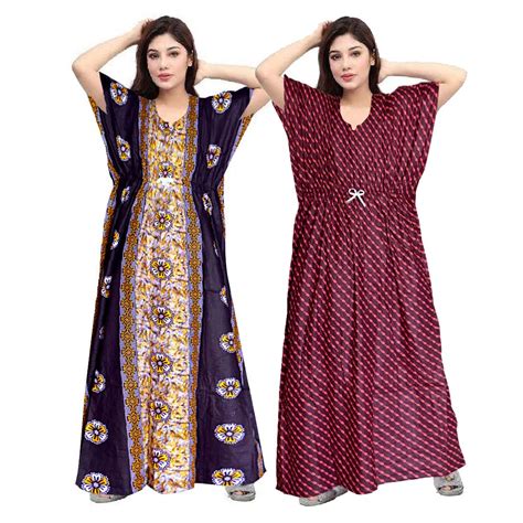Buy Nandini Women 100% Cotton Nightdresses Kaftan/Nightgown/Nighty/Maxi ...